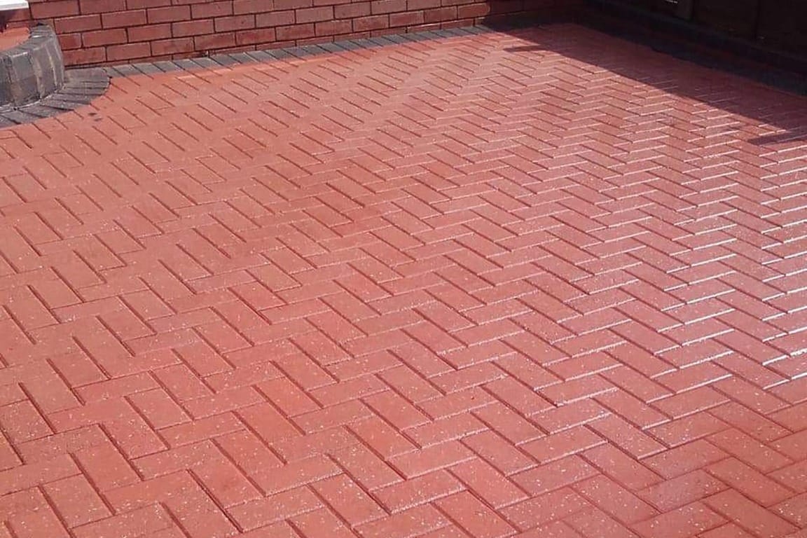 powerwashed block paved driveway