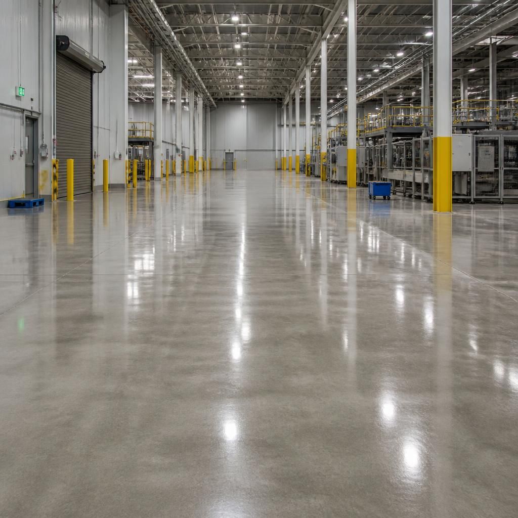 A clean industrial floor after cleaning