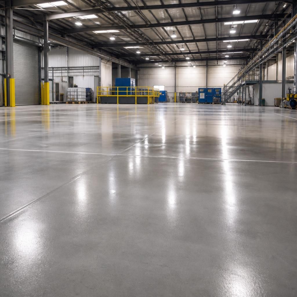 Industrial floor with paint spills cleaned