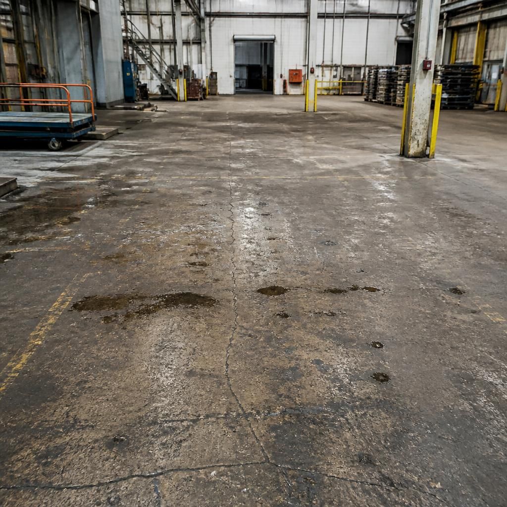 Industrial floor showing signs of wear and tear before cleaning
