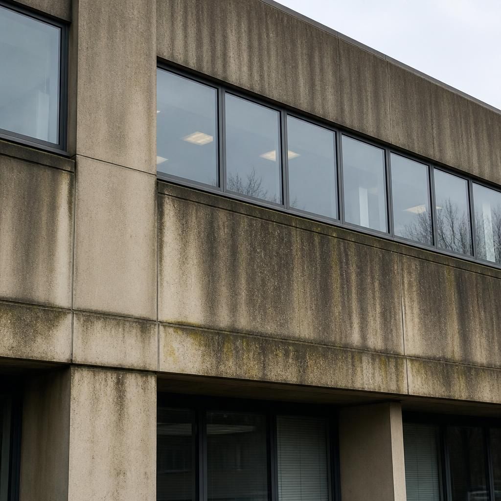 Building facade before pressure cleaning