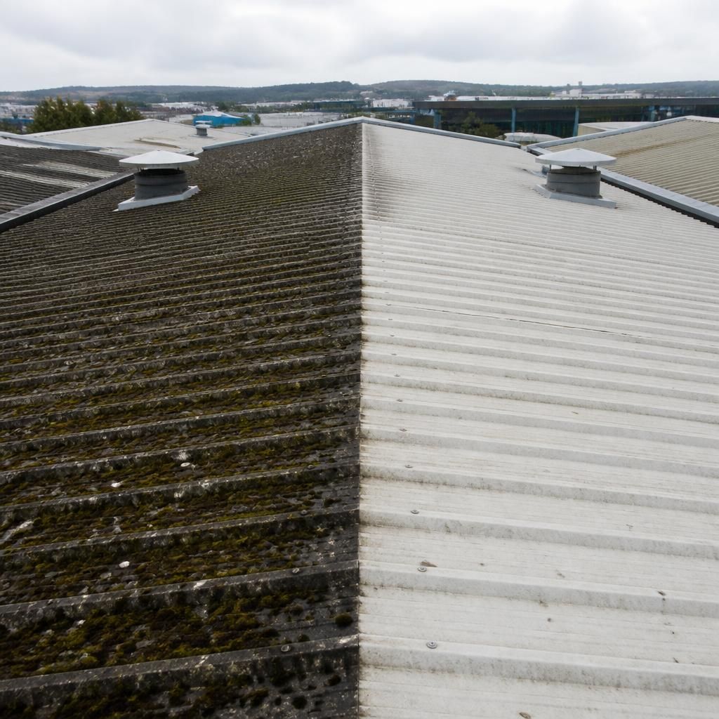 Comparison of a roof before and after pressure washing