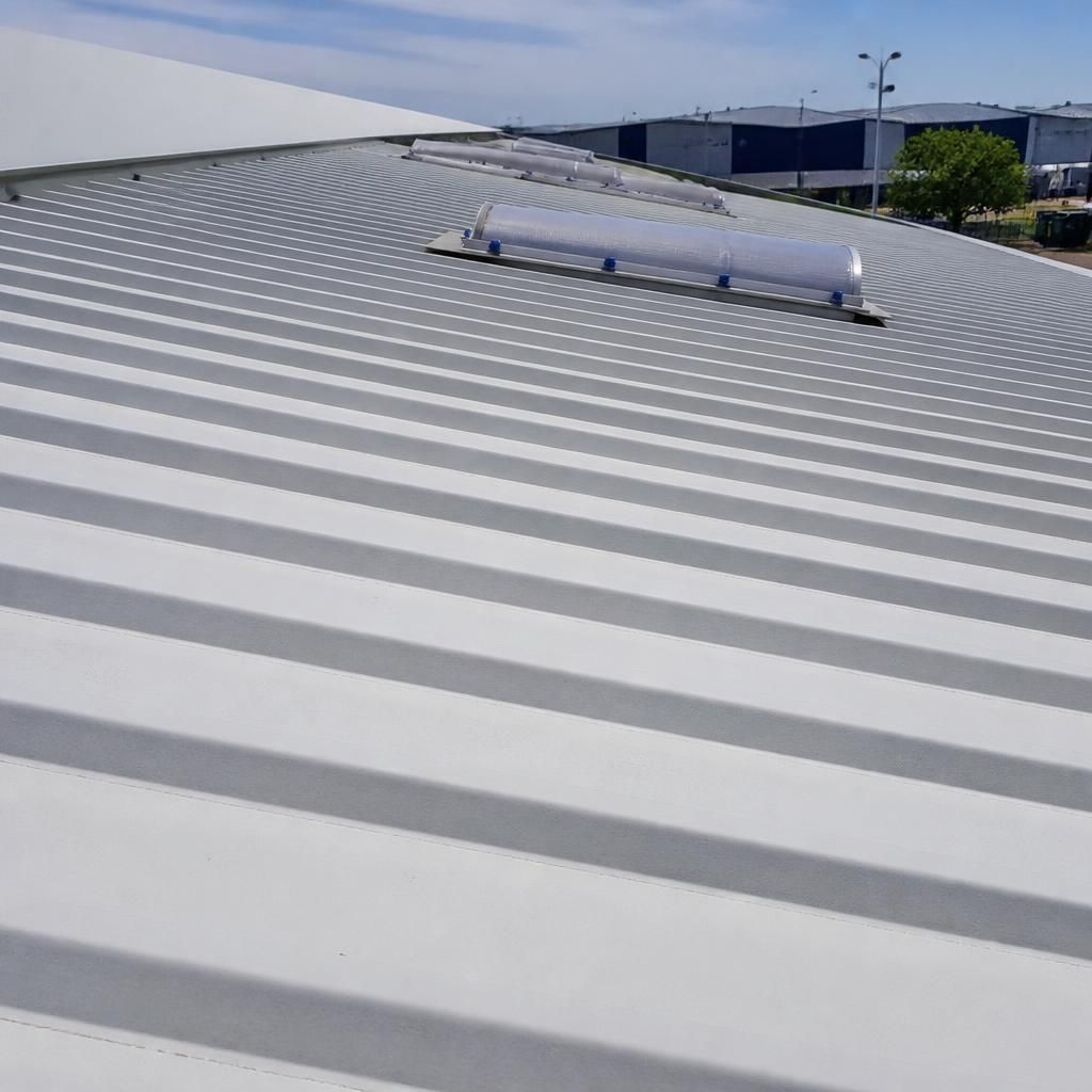Detailed view of pressure washed roof in sunlight