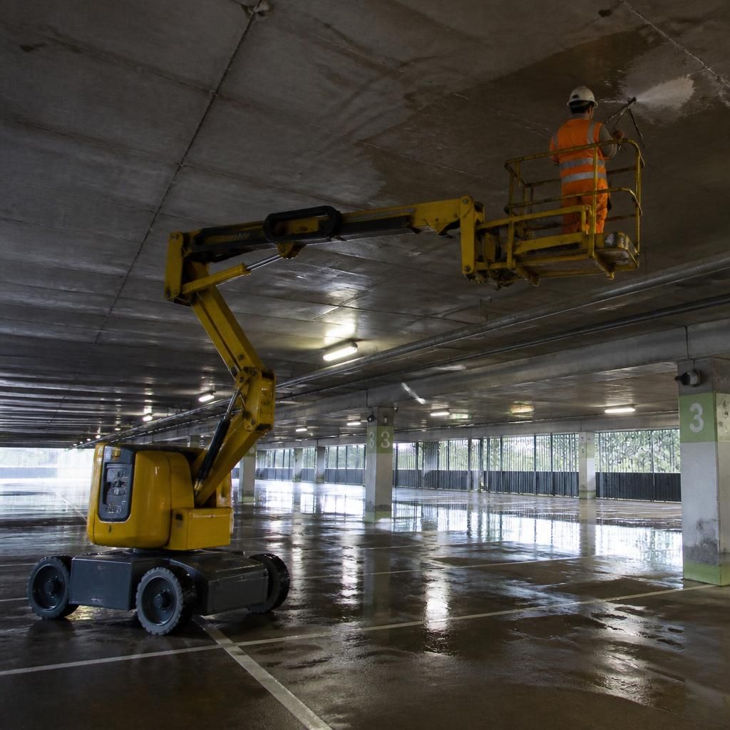 Access equipment being used for cleaning