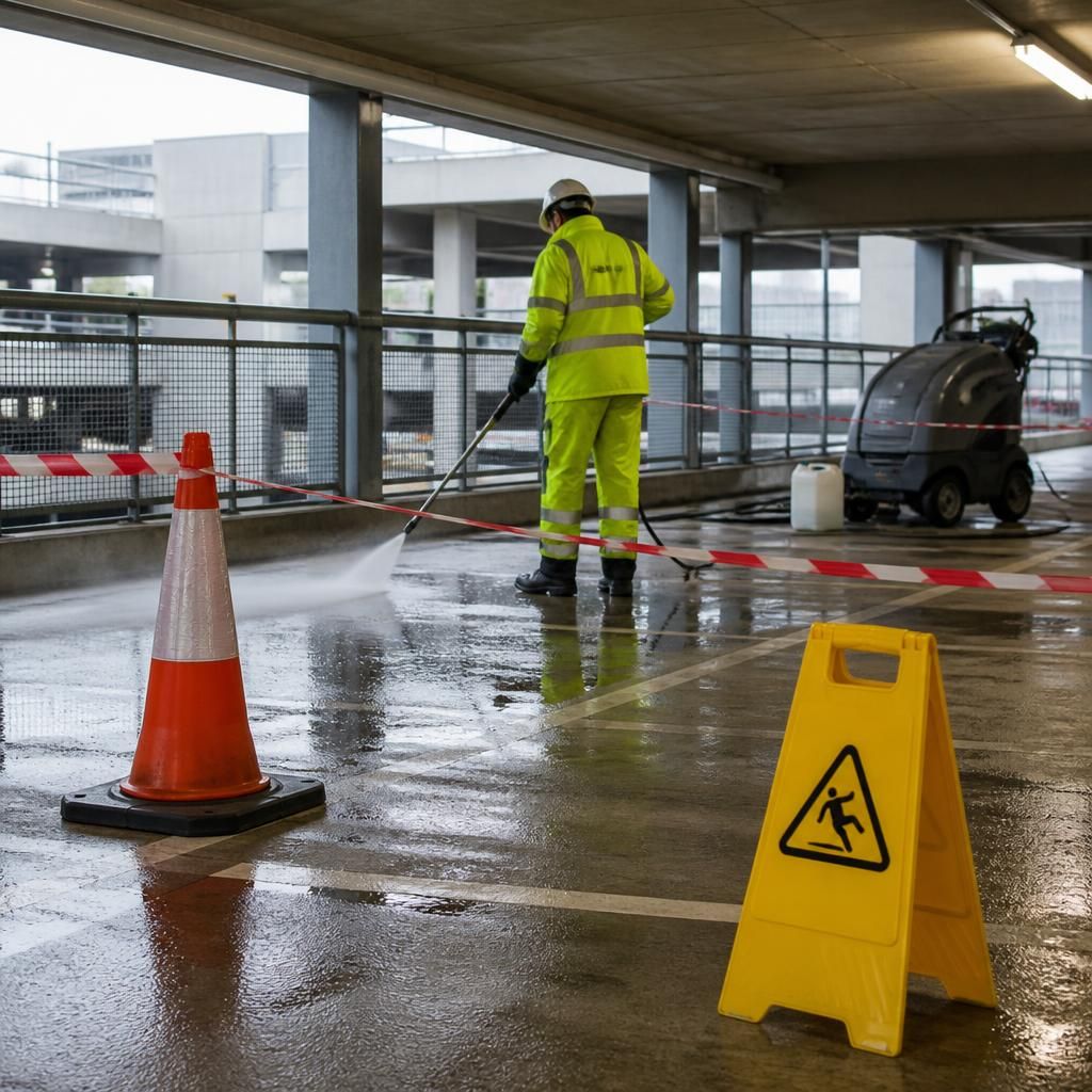 Safety precautions during car park cleaning