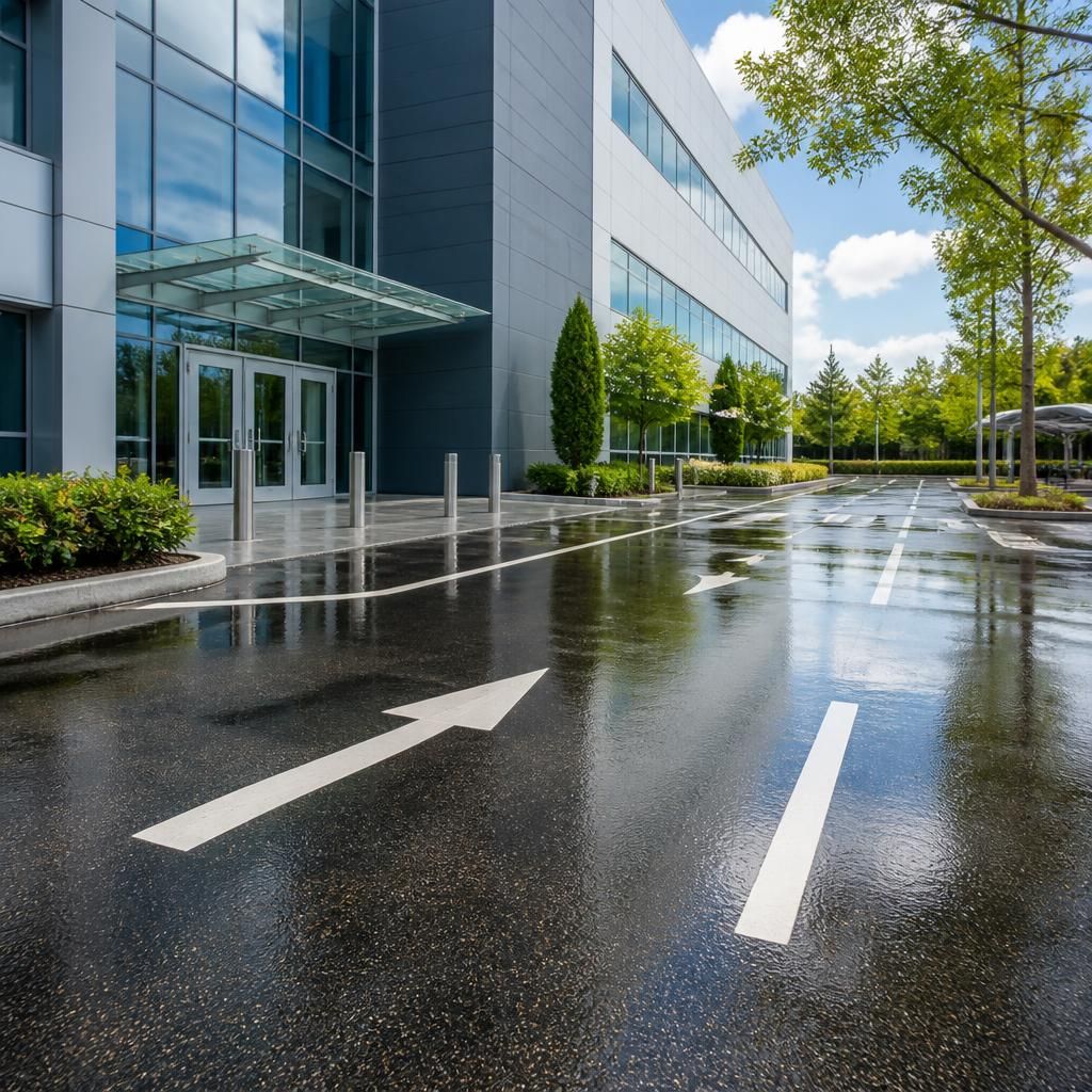 Spotlessly clean commercial forecourt ready for business