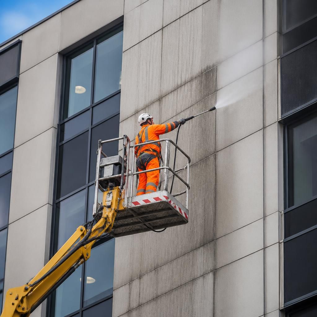 High-level façade cleaning carried out from access equipment