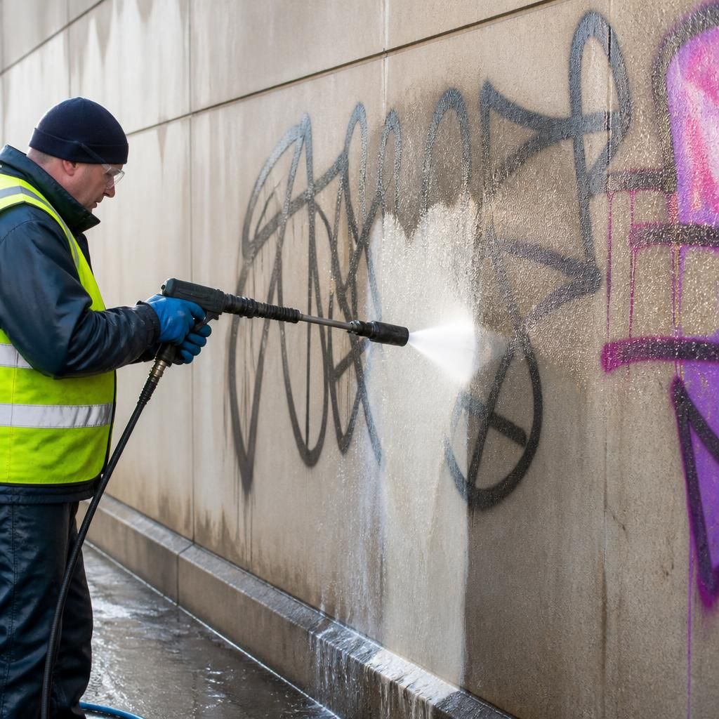 Graffiti removal from an external commercial wall