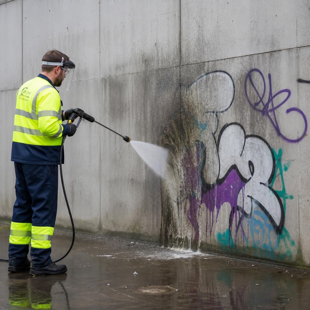 Technician applying specialised graffiti removal