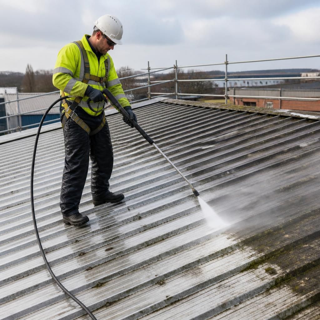 Pressure washing rooftop