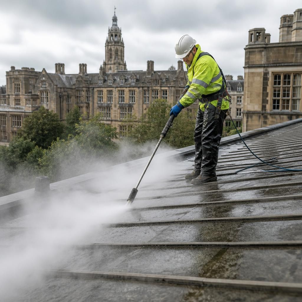 Steam cleaning university roof