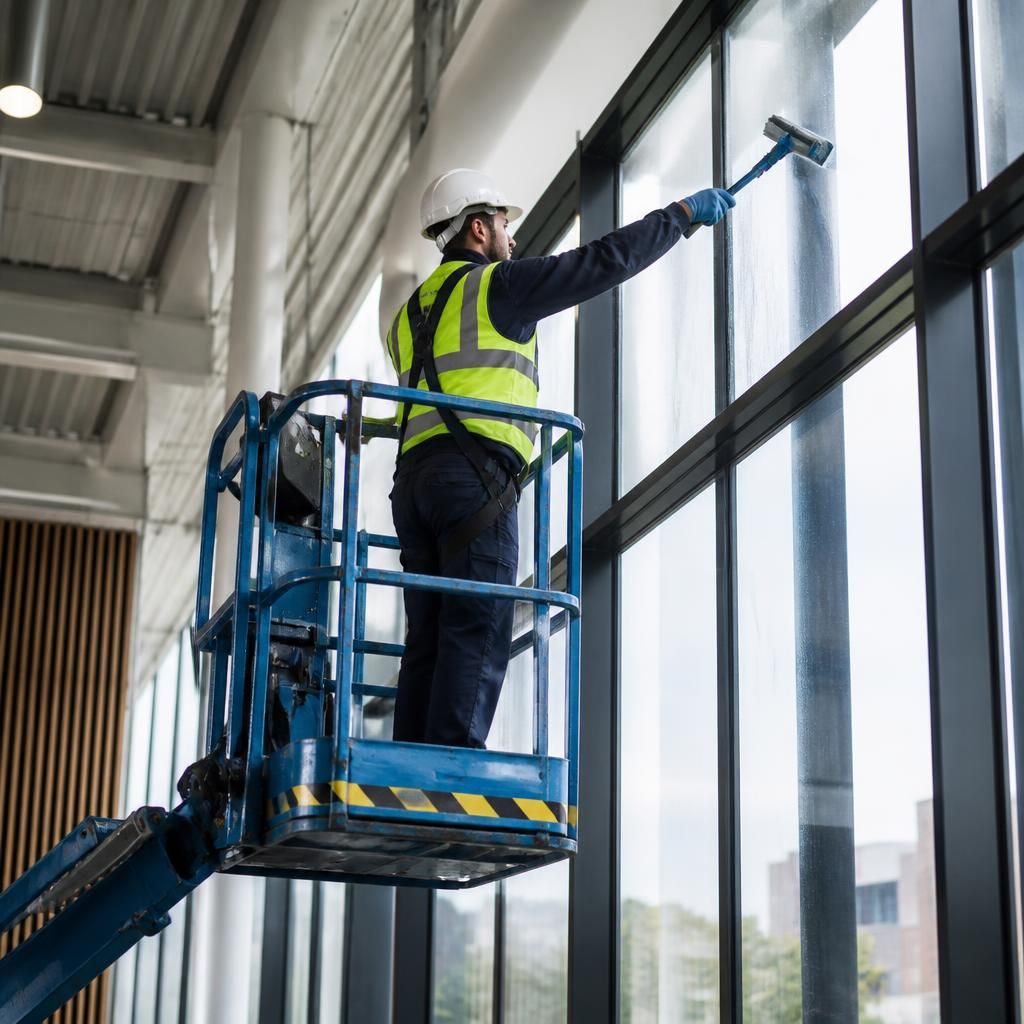 Technicians performing high-level cleaning.