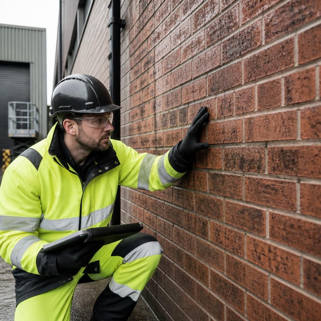 Technician assessing brick condition