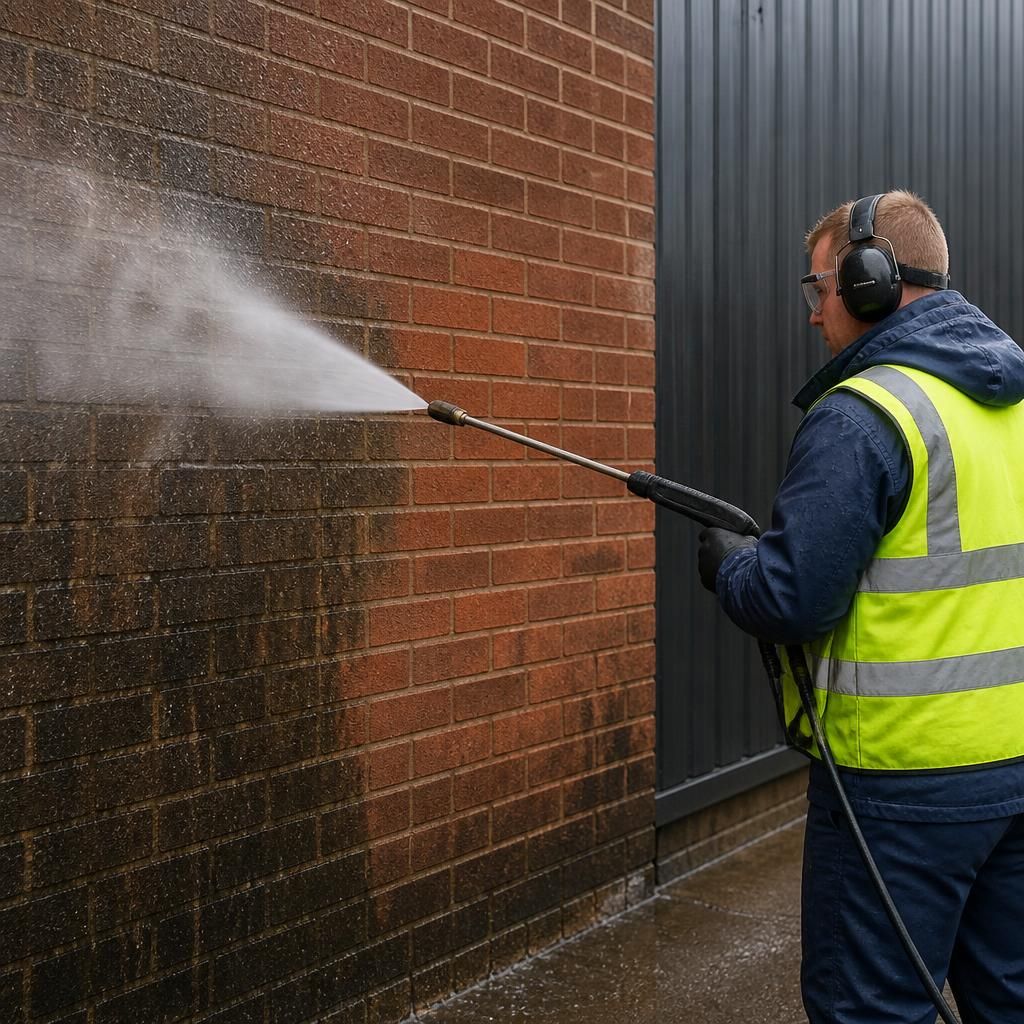 Pressure washing brick surface