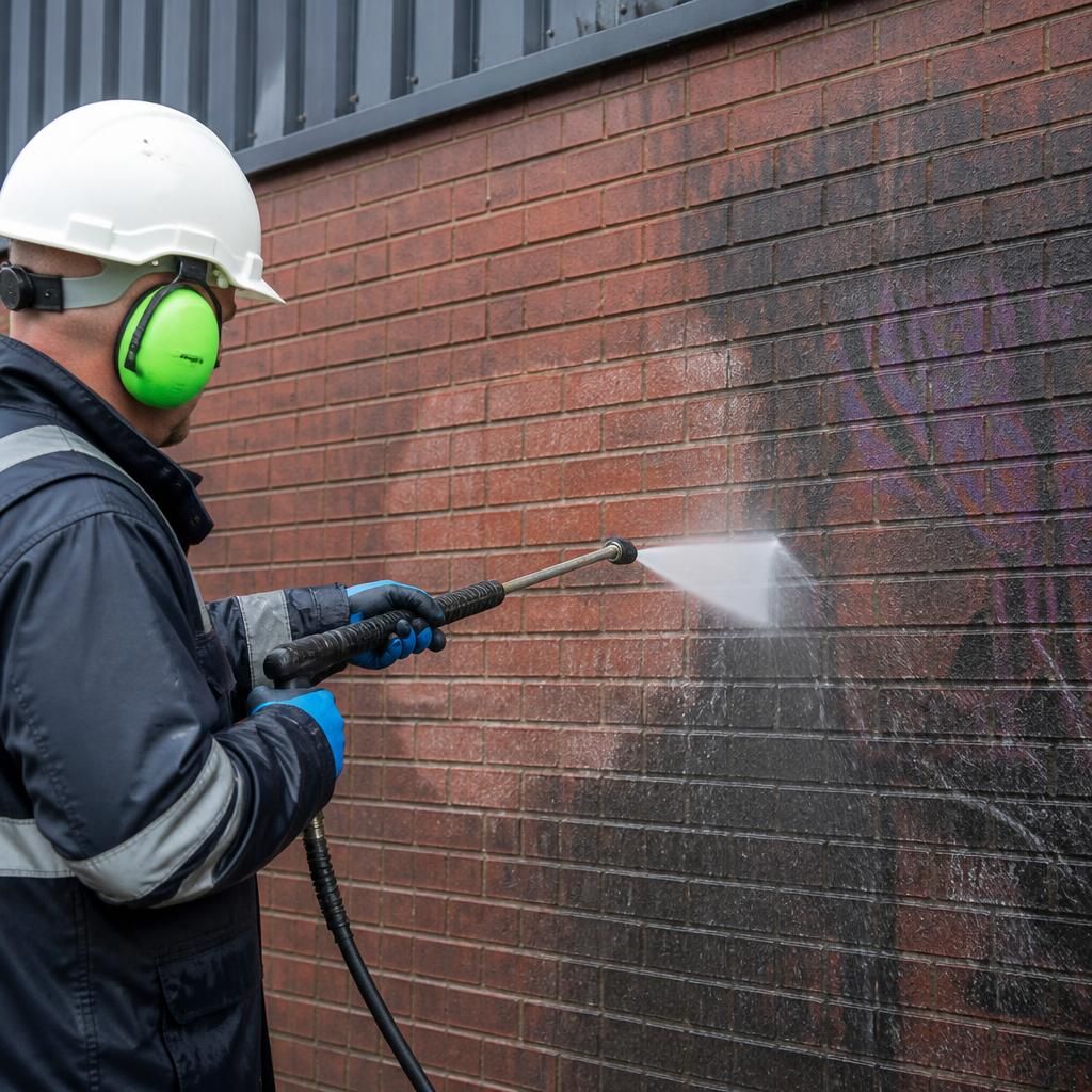 Stain removal on brick wall