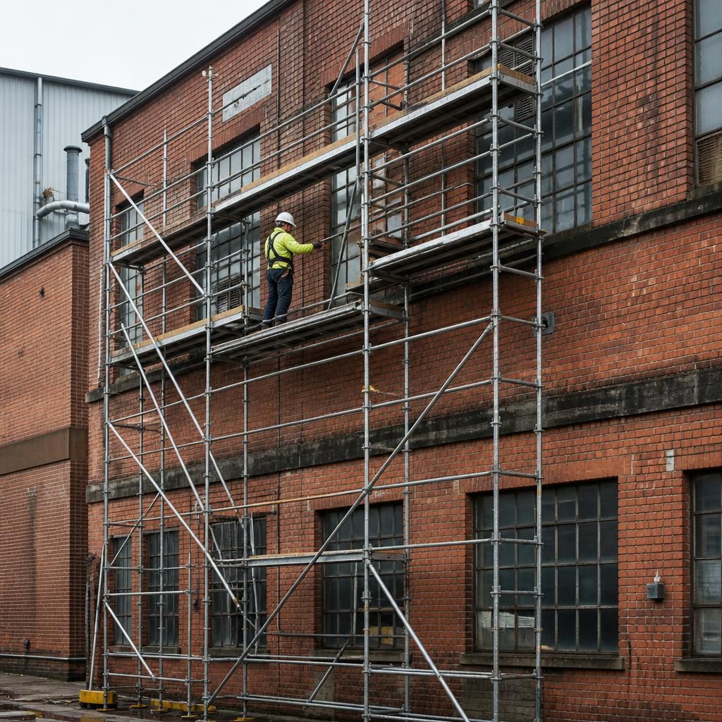 Metal scaffolding for high reach cleaning