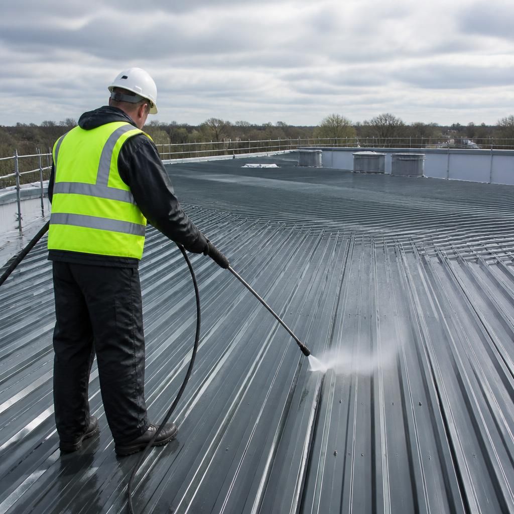 A completed roof cleaning after construction