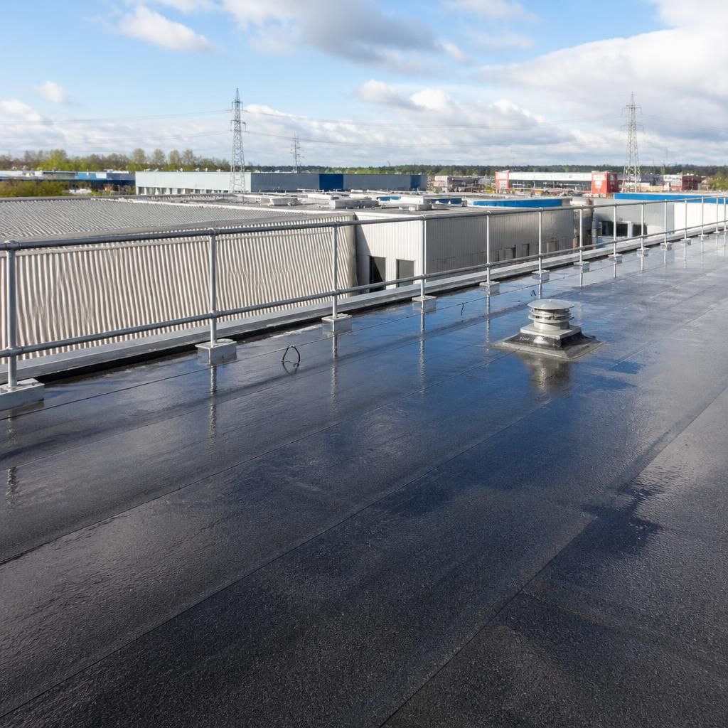 Clean rooftop view of an industrial building