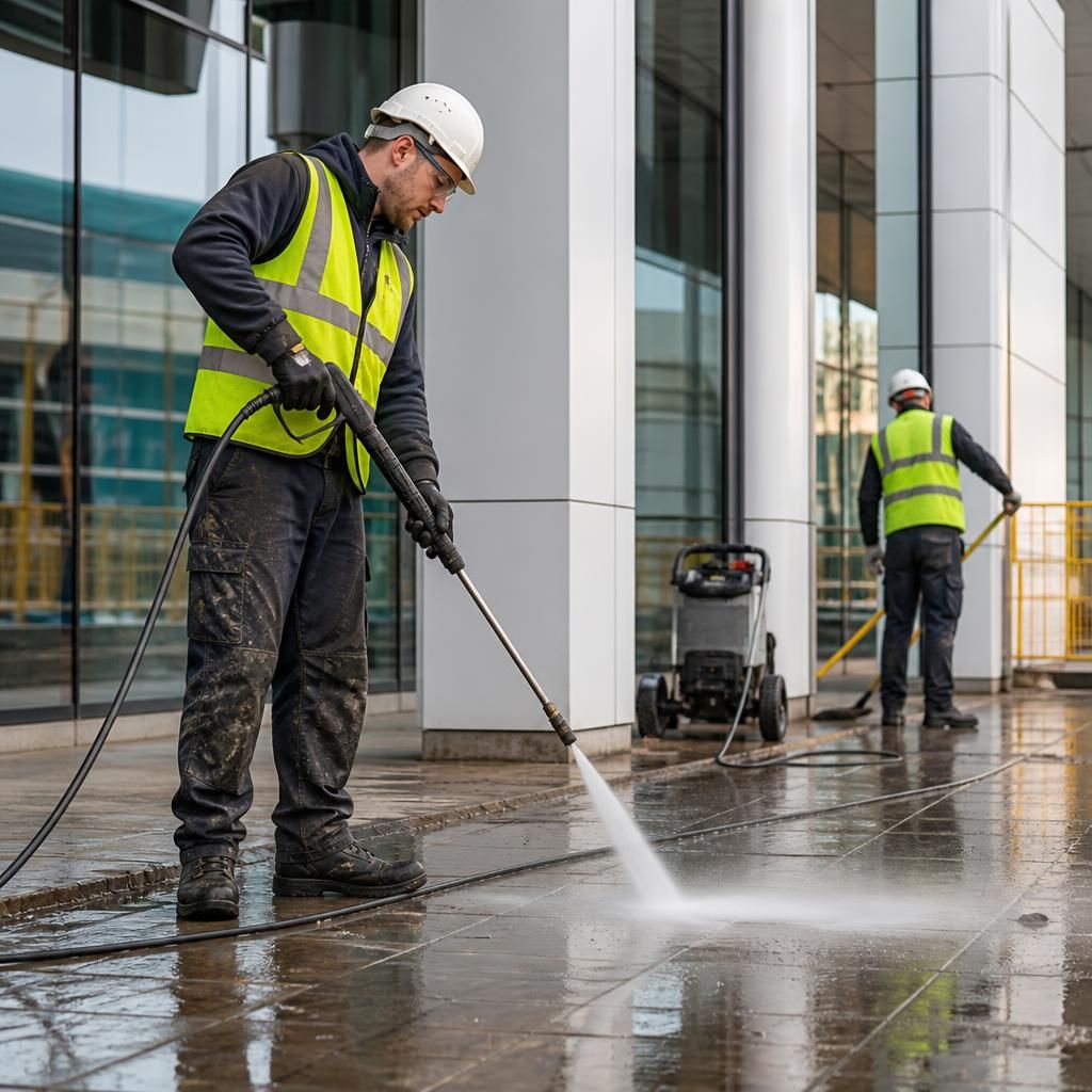 Cleaning team working on a site
