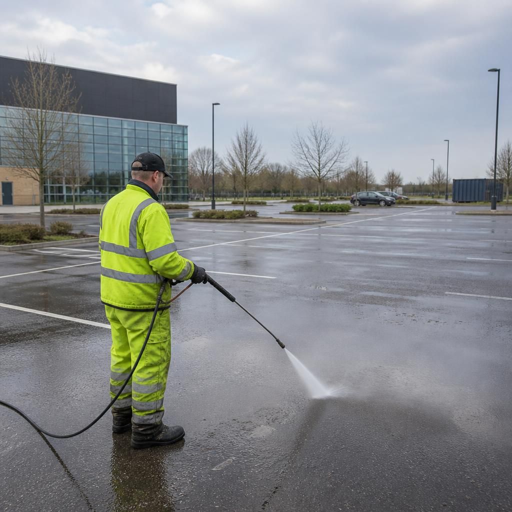 Cleaning a large car park area