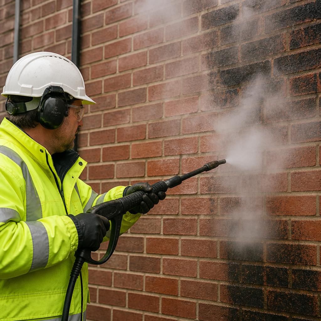 Steam cleaning applied to exterior brickwork