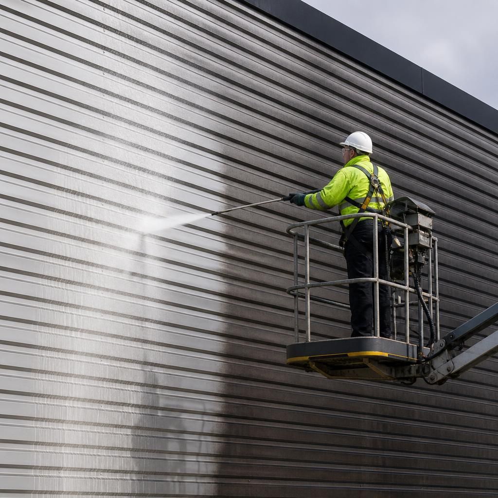 Pressure washing metal cladding