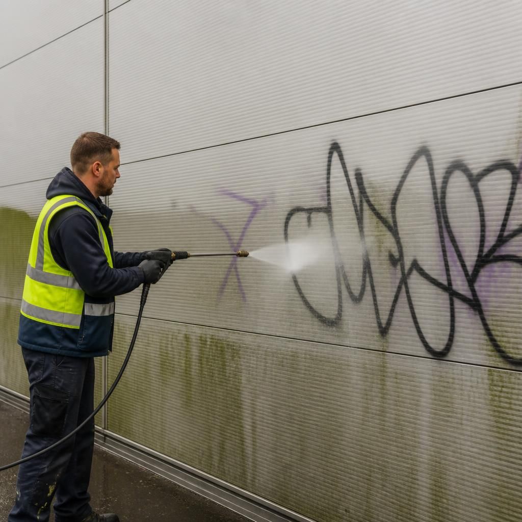 Graffiti removal from building cladding