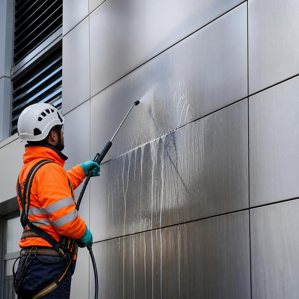 Chemical cleaning applications on metallic facade
