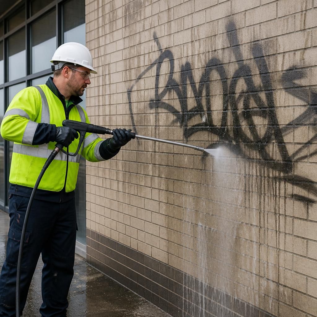 Professional graffiti removal from a brick wall