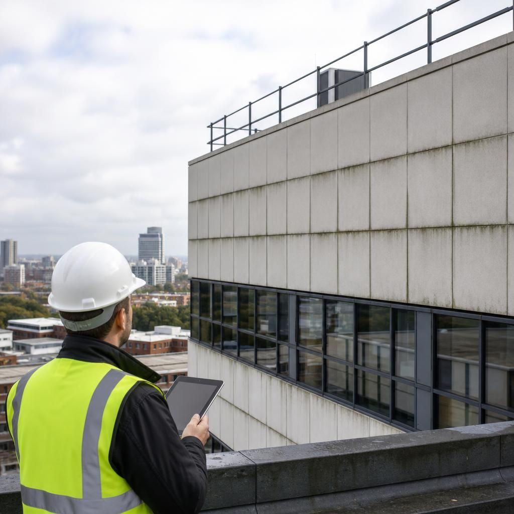 Inspection of building roof and facade