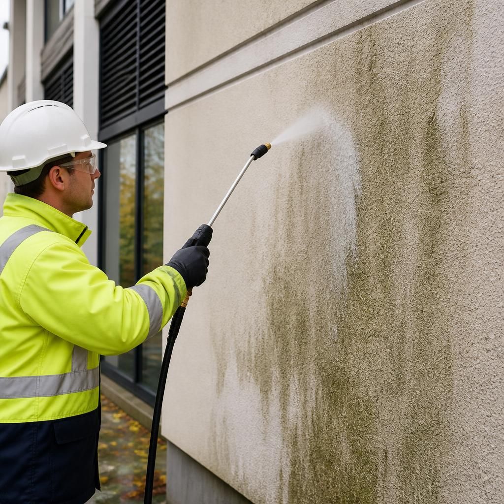Application of fungicidal wash on stucco