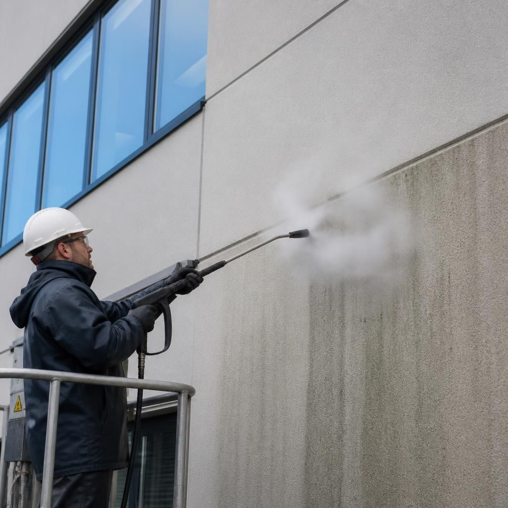 Steam cleaning of a building facade