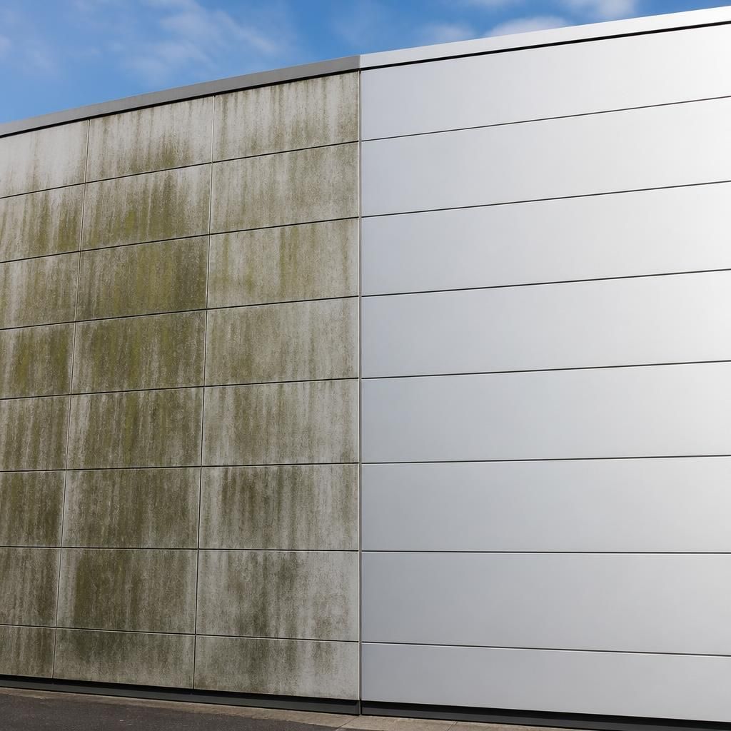 Cladding panels before and after cleaning