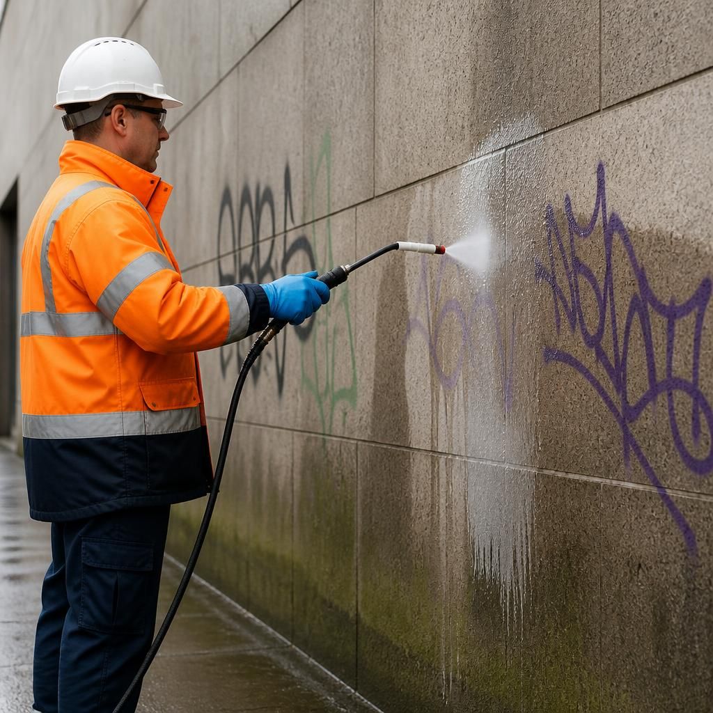 Applying chemical treatment to remove spray paint