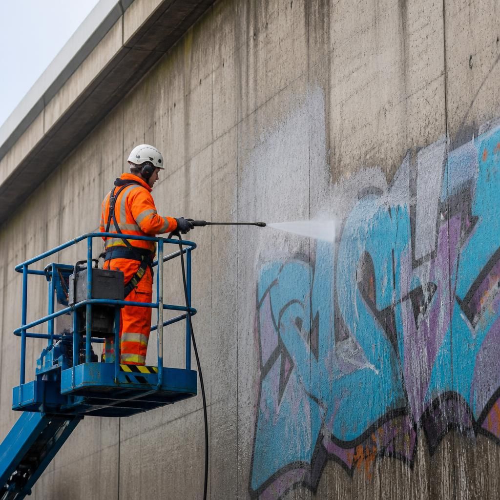 Graffiti removal using access equipment
