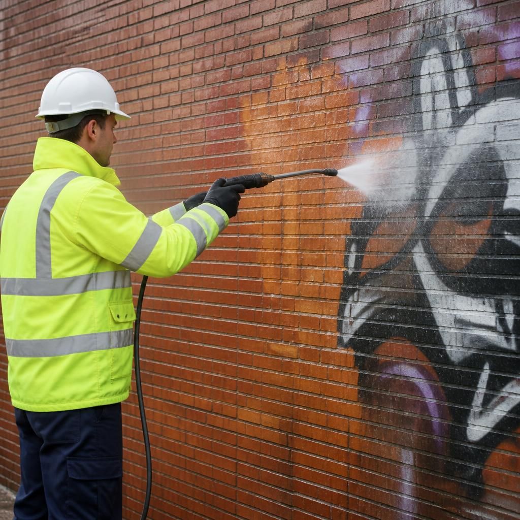 Graffiti removal on brickwork