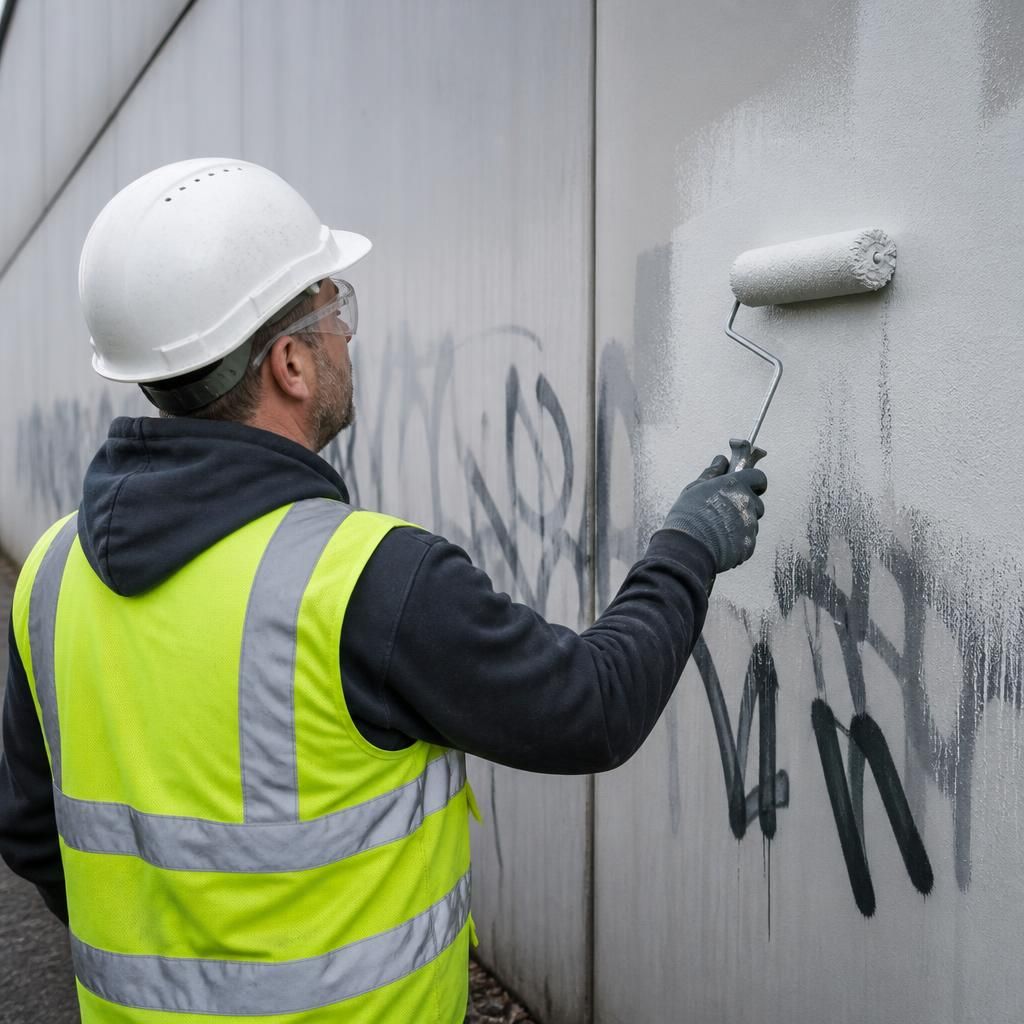 Technician repainting a wall