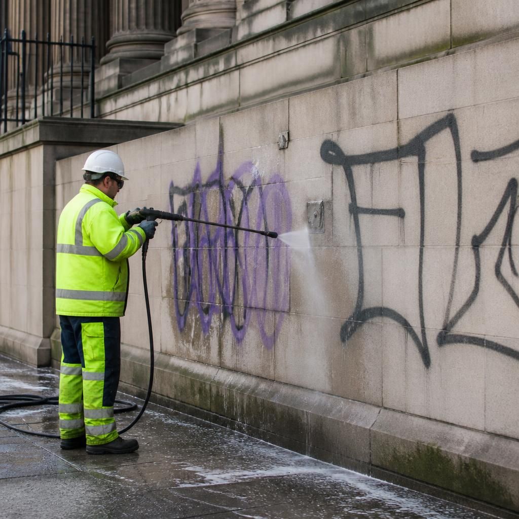 Ongoing graffiti maintenance on government building