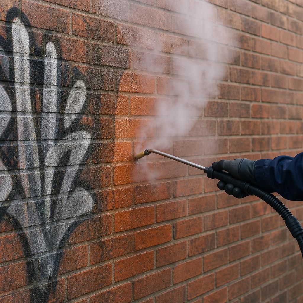Low-pressure steam cleaning on brick surface