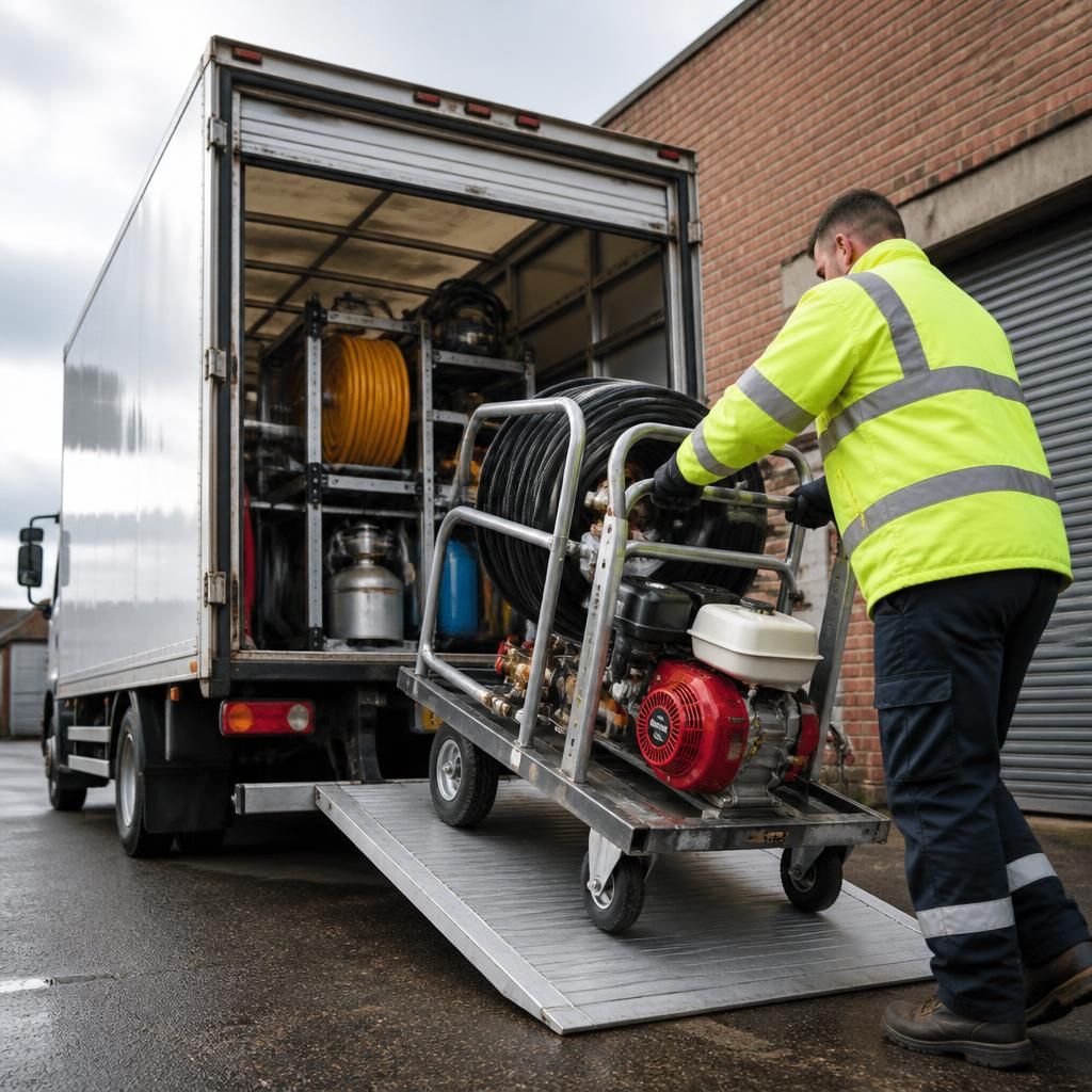 Graffiti removal equipment being loaded onto a truck