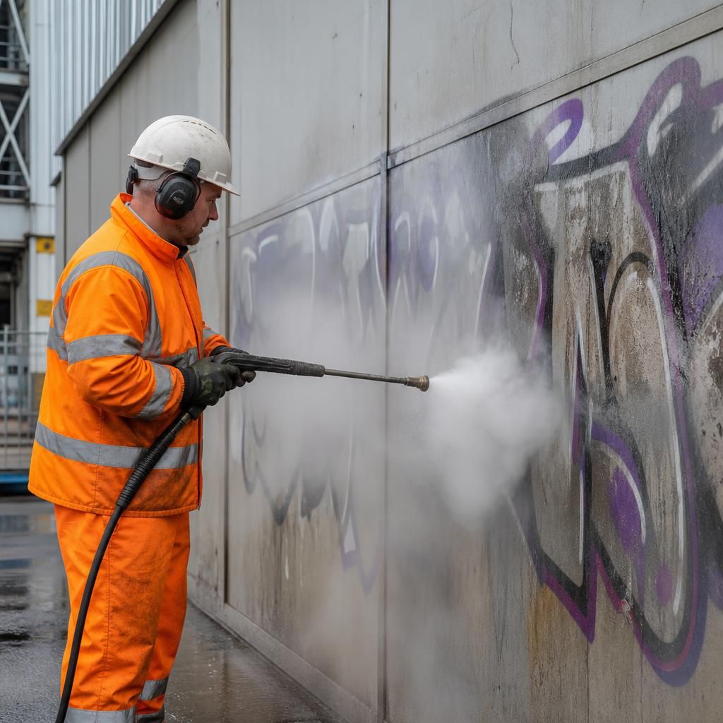 Steam cleaning graffiti removal