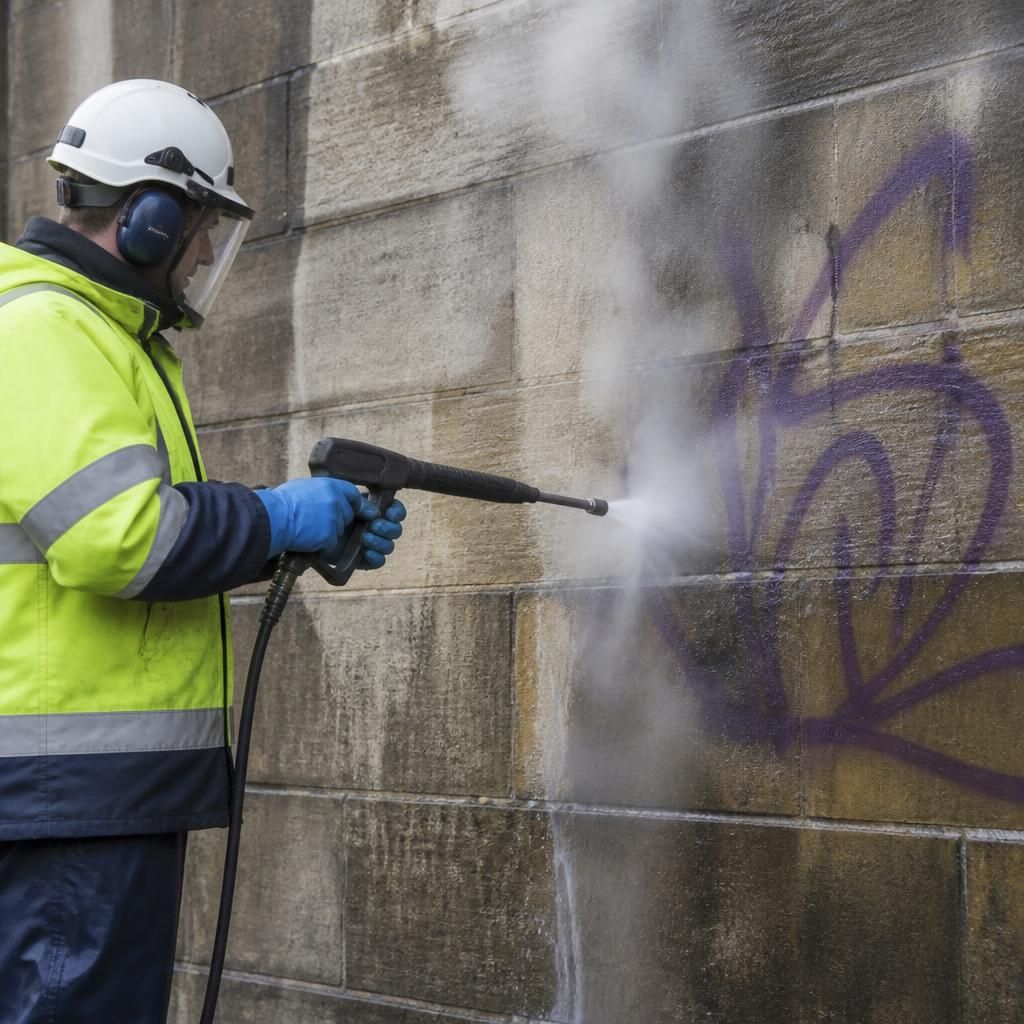 Steam cleaning of graffiti on stone
