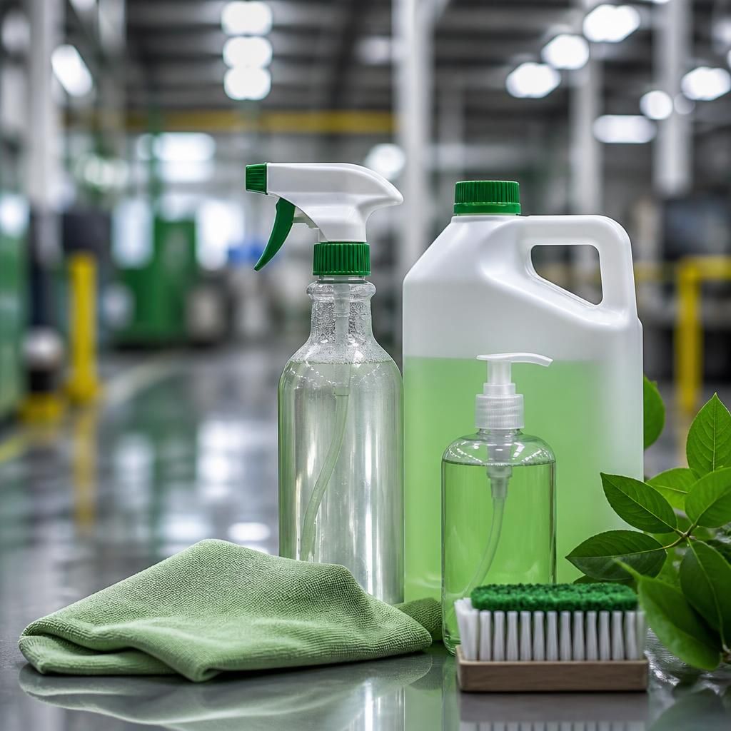Eco-friendly cleaning products arranged on a surface