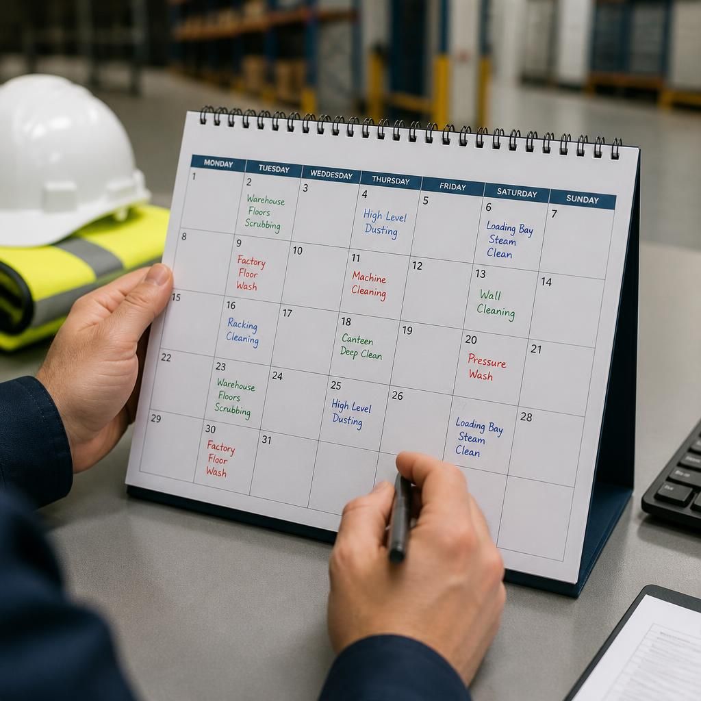 A calendar showing a planned cleaning schedule