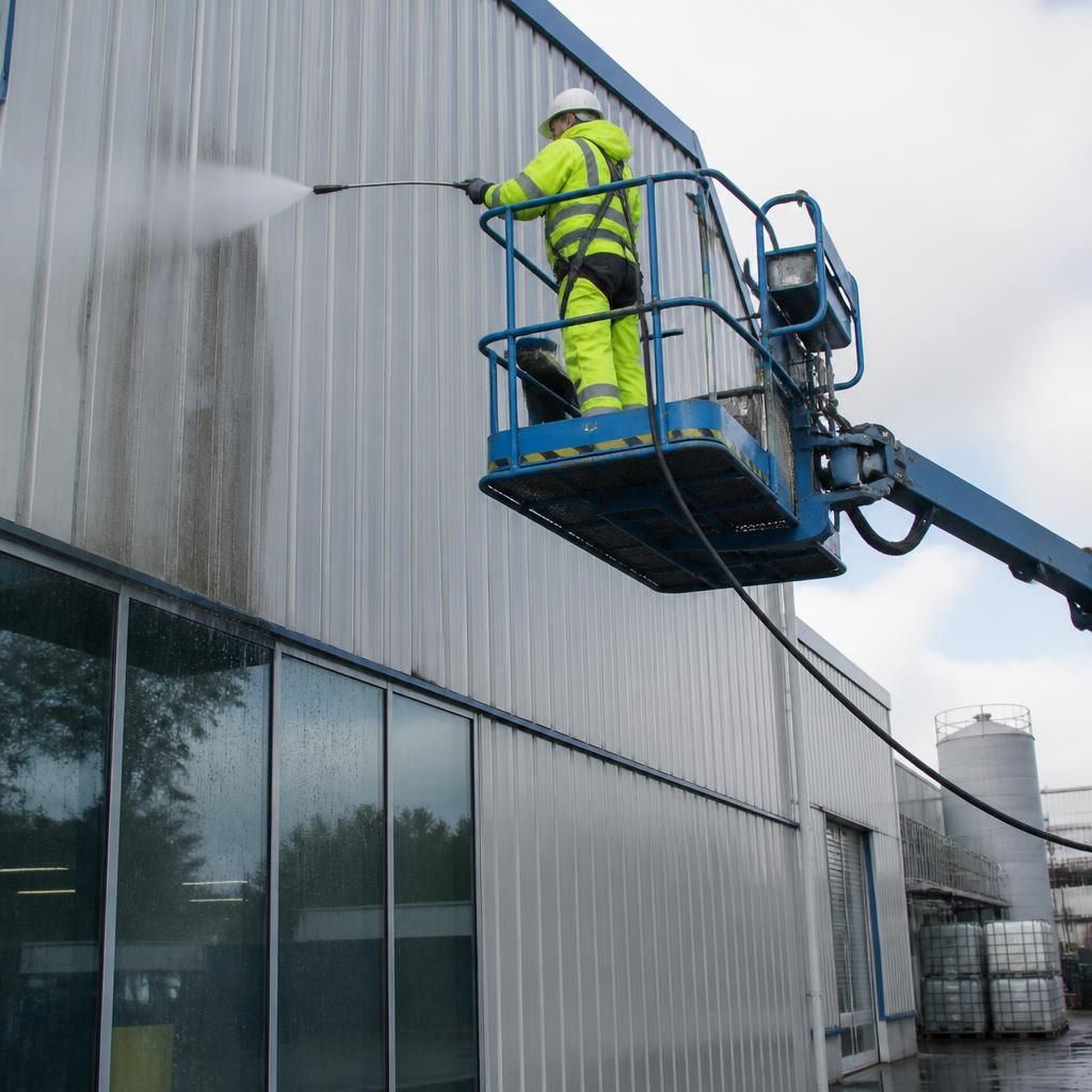 Access equipment being used for high-reach cleaning tasks