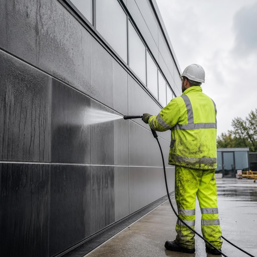 Pressure Washing a Building Façade