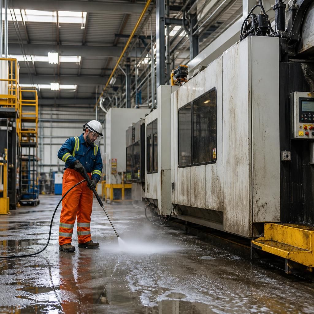 Factory undergoing industrial cleaning