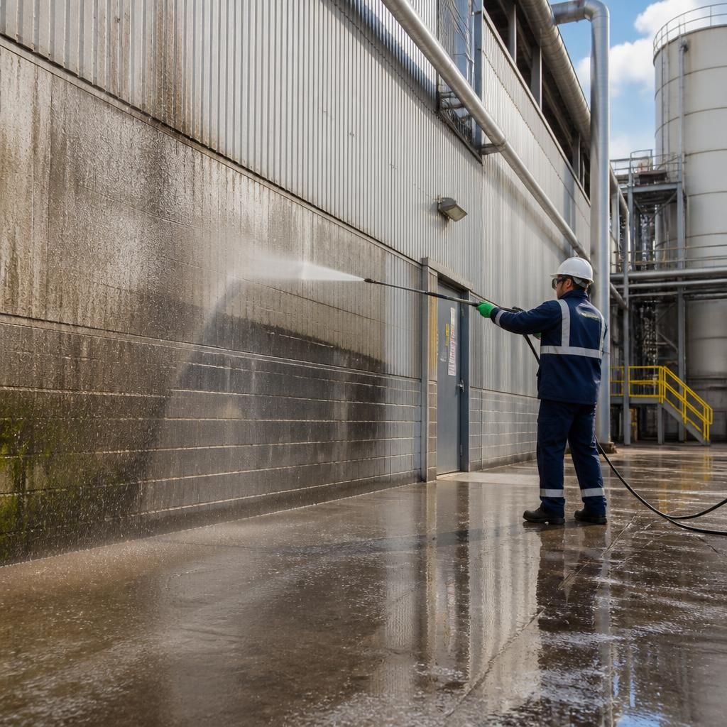Advanced pressure washing equipment in use