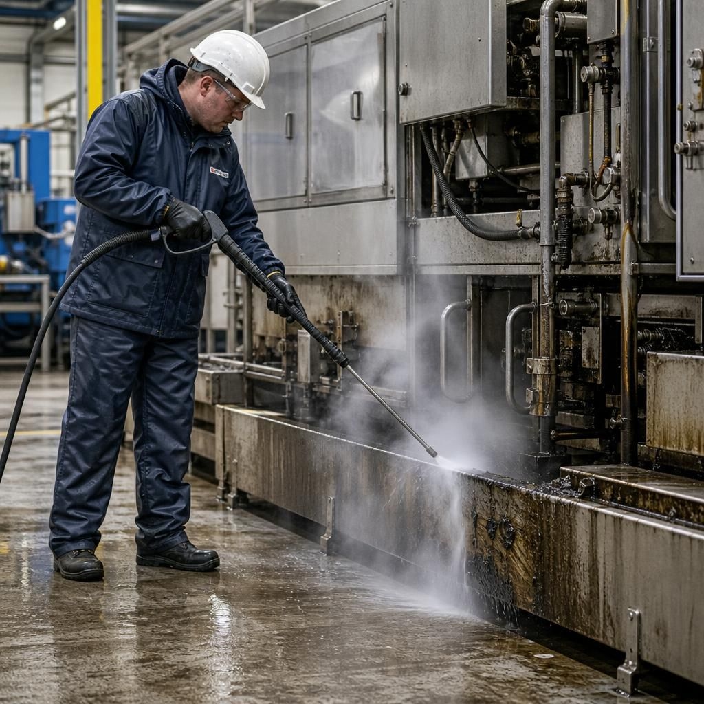 Industrial degreasing in progress