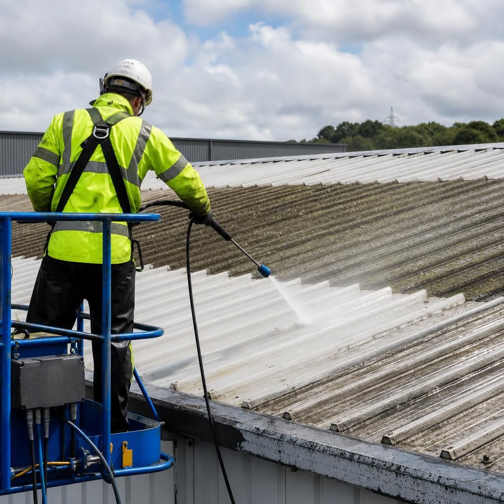 Pressure washing in progress